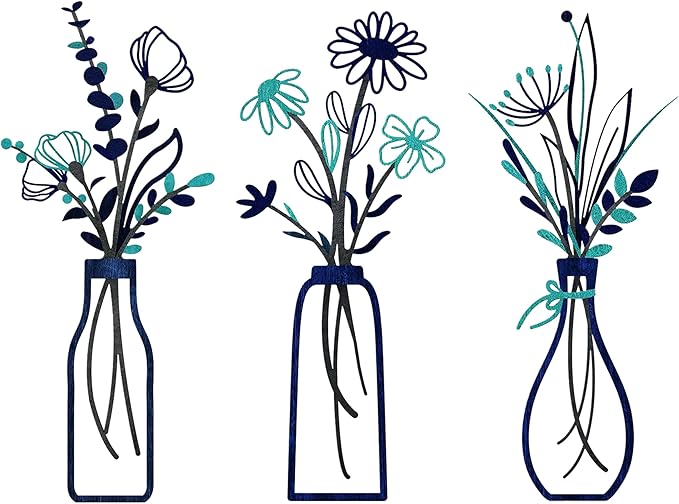 Nonforgetta Metal Flower Wall Art Set of 3 – Minimalist Farmhouse Vase Wall Decor, 3D Metal Sculpture for Living Room, Bathroom, Bedroom & Dining Room – Housewarming Gift