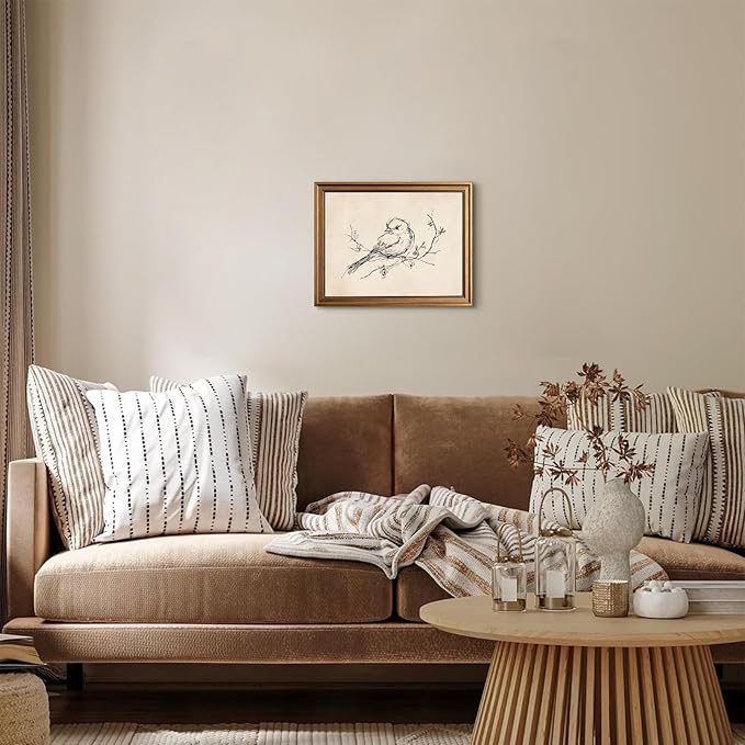 Aroutde Vintage Gold Framed Bird Printing Wall Art for Living Room, Minimalist Birds Sparrow on Branch Sketch Picture Wall Decor for Home Bedroom Apartment Decoration (16L''x12W'')