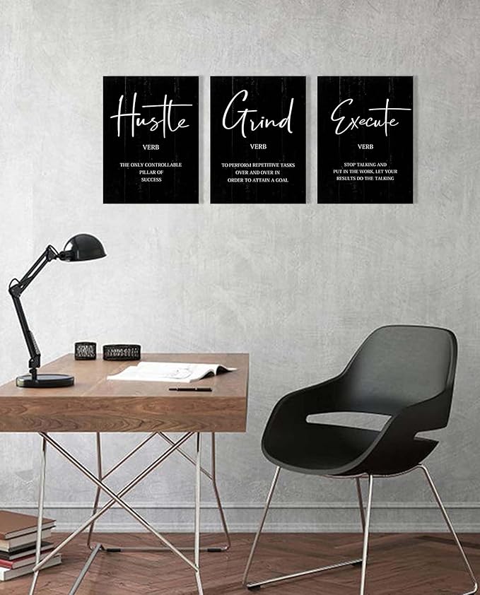 Inspirational Quotes Office Wall Art: Uplifting Motivational Poster Positive Office Decor, 3 Piece Black Picture Inspiring Sayings Prints 12x16”