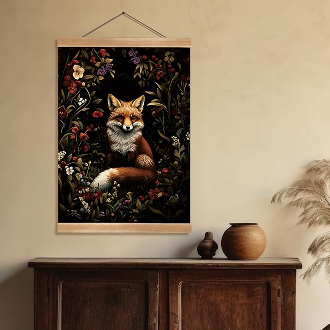 William Morris Abstract Wall Art Decor,Vintage Fox Design Poster, Vintage Hanging Wall Painting Animal Buck Art, Mid-Century& Dark Academia Decor, Gothic Canvas Poster for Oficce and Home (Fox-1)