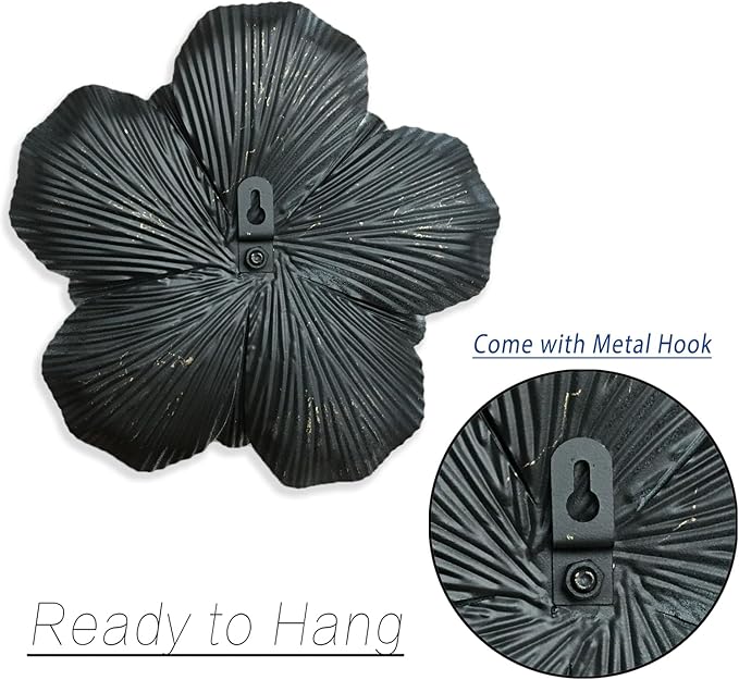 Metal Flower Wall Art Decor, 9" Rustic Modern Floral Sculpture, Distressed Iron Wall Hanging Home Decoration Accent Artworks for Indoor Kitchen Bedroom Living Office Outdoor Garden Patio (35A-Gold)