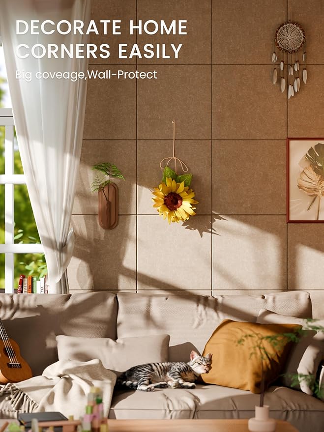 Bumusty Large Cork Board 36" x 24" Alternative - 6 Pack Felt Wall Tiles with 40 Safe Removable Adhesive Tabs, 30 Pushpins, Cork Boards for Walls Pin Board Bulletin Board Office Decor (Taupe)