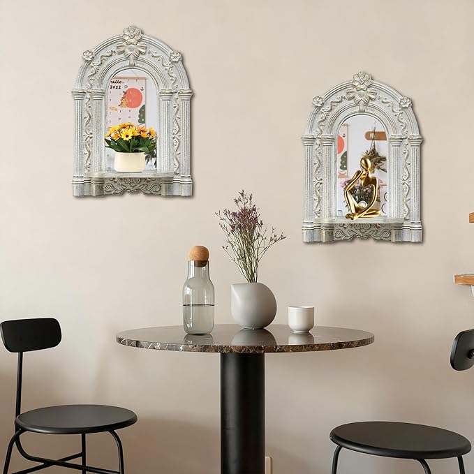 Three-Dimensional Relief Candle Sconces Set 2 Rustic Wall Mount Candle Holders Wood Hanging Wall Decor Mirrored Wall Art Hand Carved Home Decoration