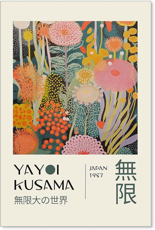 Abstract Yayoi Kusama Posters Japanese Wall Art Vintage Tokyo Aesthetic Prints Yayoi Kusama Inspired Japanese Gallery Wall Art for Stylish Room Bedroom Living Room Decor 24x36in Unframed