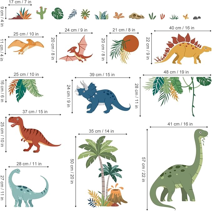 decalmile Large Boho Dinosaurs Wall Decals Dino Animal Tropical Palm Tree Wall Stickers Boys Bedroom Playroom Baby Nursery Wall Decor(XL)