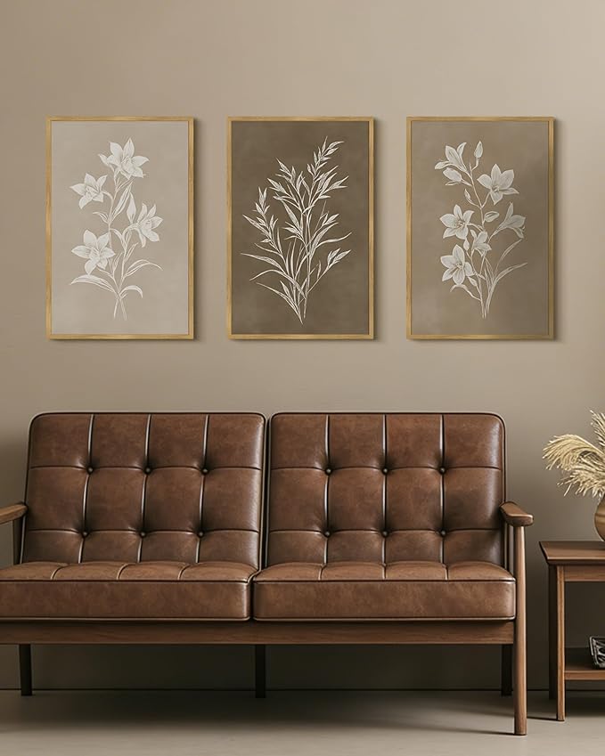 Drsoum Vintage Neutral Botanical Flower Wall Art Framed Retro Colorful Boho Floral Prints Morden Retro Wildflower Rustic Artwork Kitchen Dining Room Ready to Hang 16x24in Natural Framed
