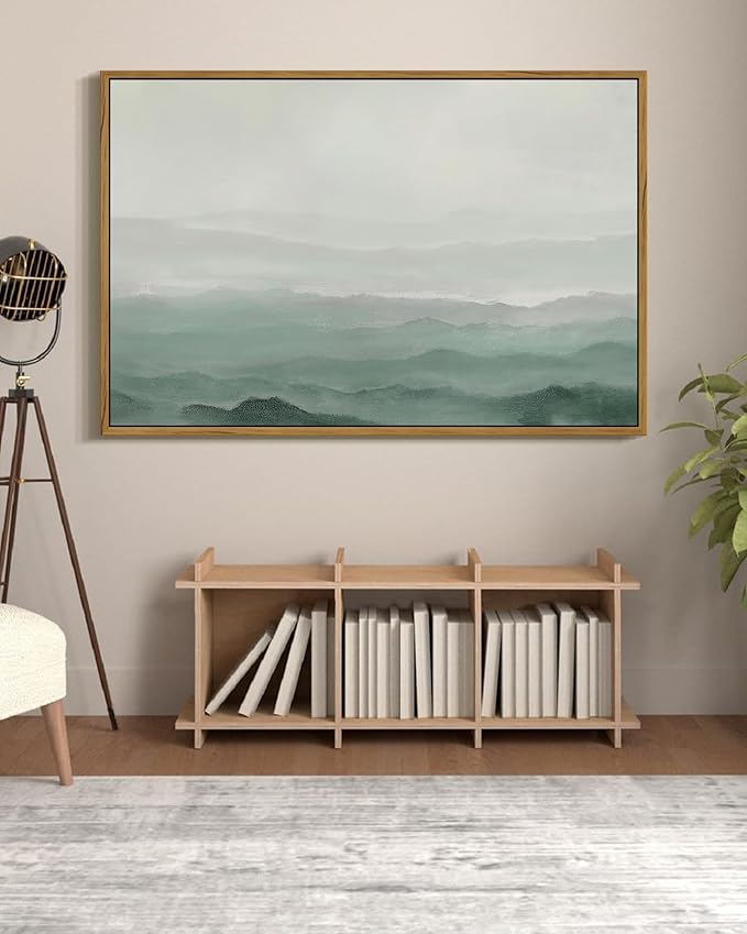 SHENIFY Vintage Landscape Framed Wall Art Foggy Mountain Farmhouse Decor Retro Wilderness Illustrations Decorative for Hallway Living Room Bedroom Dining Room - 24x36in Natural Framed