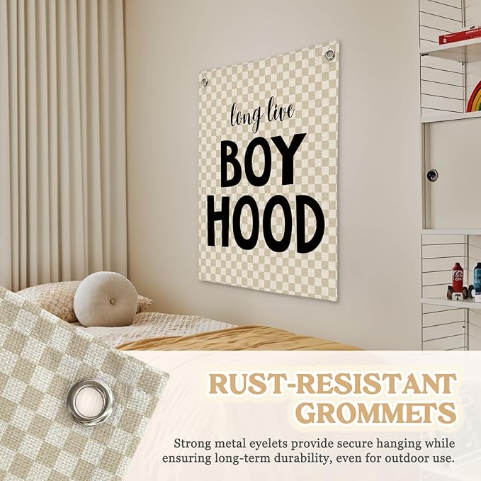 Boys Room Decor,Boys Room Wall Decor Hanging Flag Decor for Toddler Nursery,Playroom,Bedroom,Long Live Boyhood Canvas Banner 18x25 Inch