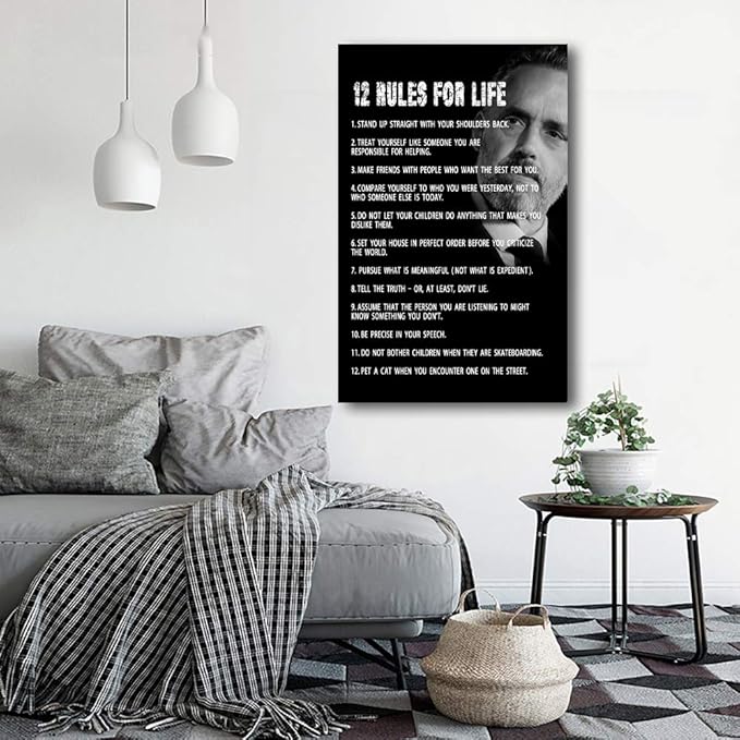 AMART SUN The 12 Rules For Life Inspirational Printed Canvas Wall Art • 12 rules of life poster • Motivational Artwork Modern Home Decor For Home,Office,Gym,Classroom Wall Decor Framed Ready to Hang