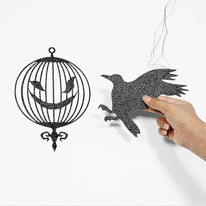 Cheerland Gothic Crow Decoration Black Cage Garland for Black Crow Decoration Gothic Christmas Birthday Party Hanging Indoor Raven Glitter Haunted Mansion Decor Garland Birthday Halloween Supplies