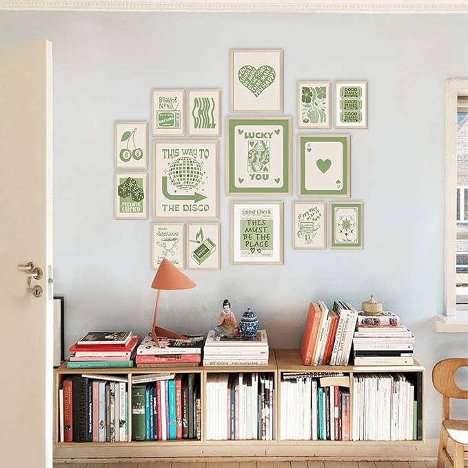 Aroutde Green Lucky Poster - Trendy Sage Green Wall Art - Guest Check Print - Lucky You - Room Decor - Y2K Canvas Wall Art - Set of 15 (Unframed)