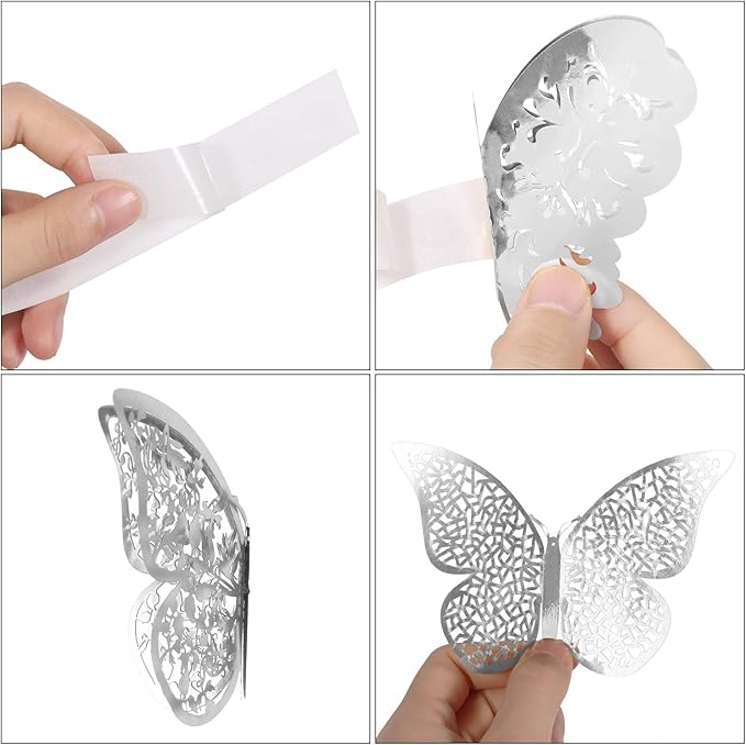 Bememo 72 Pieces 3D Butterfly Wall Decals Sticker Decal Wall Decor Art Decorative Sticker 3 Sizes for Room Offices Bedroom Bathroom Living Room Decor(Silver)