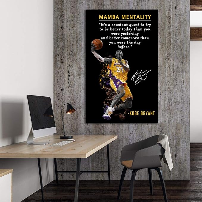 Basketball Player Sports Home Decor • Basketball Superstar No. 24 Quote Poster Inspirational Canvas Wall Art • Motivational Artwork For Home,Office,Gym Wall Decor Framed Ready to Hang