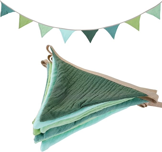 Pennant Banner Bunting Flags Green, Garland Triangle Banners Olive Green Fabric for Jungle Safari Summer Birthday Shower Wedding Party Nursery Playroom Decor(Green)