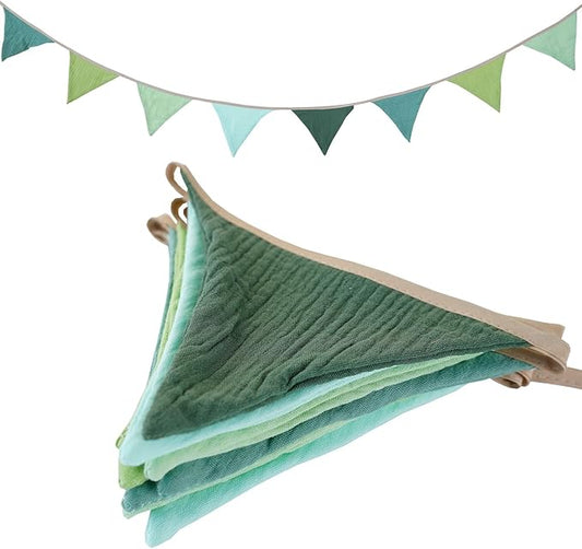 Pennant Banner Bunting Flags Green, Garland Triangle Banners Olive Green Fabric for Jungle Safari Summer Birthday Shower Wedding Party Nursery Playroom Decor(Green)