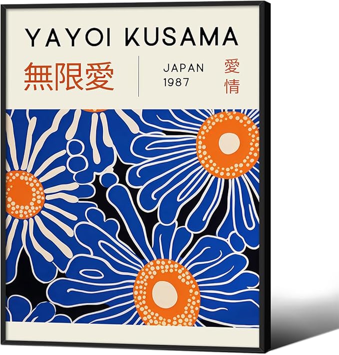 Yayoi Kusama Print Vintage Japanese Wall Art Abstract Yayoi Kusama Poster Minimalist Painting Art Exhibition Suitable for Japanese Bedroom,Living Room Office Decor 12x16in Black Framed