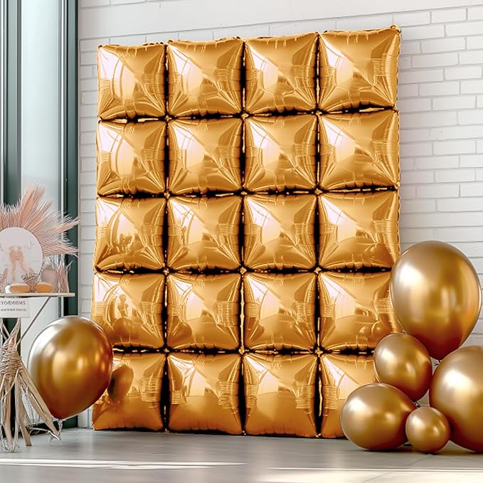 NISOCY Thanksgiving Fall Balloons 25PCS Brown Square Foil Balloons Wall Backdrop Double Sided Balloon Tunnel Arch Kit for Birthday Baby Bridal Shower Wedding Graduation Anniversary Party Decorations