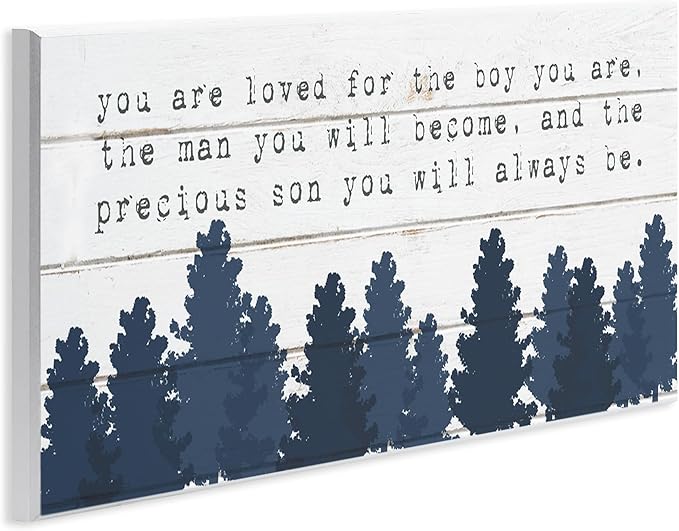 Stupell Industries You Are Loved For The Precious Son You Are Navy Blue Forest Wall Plaque Art Design By Artist Daphne Polselli, 7 x 17