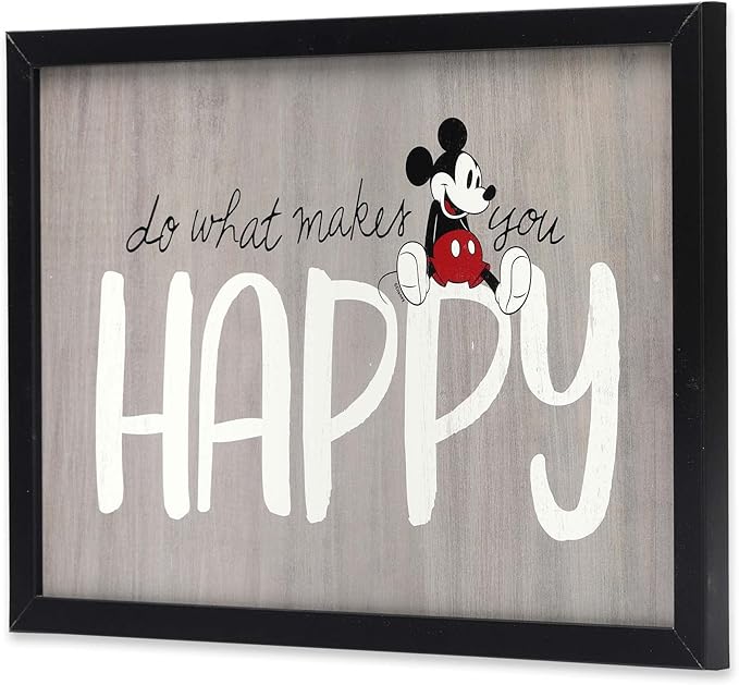 Disney Mickey Mouse Do What Makes You Happy Framed Wood Wall Decor - For Bedroom, Playroom or Living Room