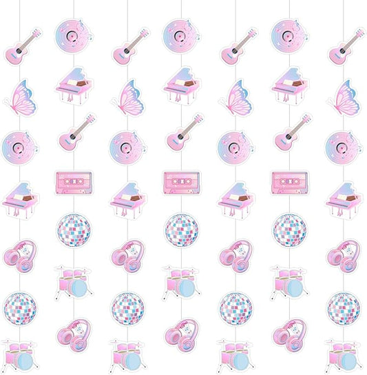 8 Pcs Music Party Decorations Popular Singer Birthday Hanging Garlands Banner Iridescent Holographic Disco Guitar Piano Butterfly Paper Cutouts Streamer for Girls Music Lover Supplies