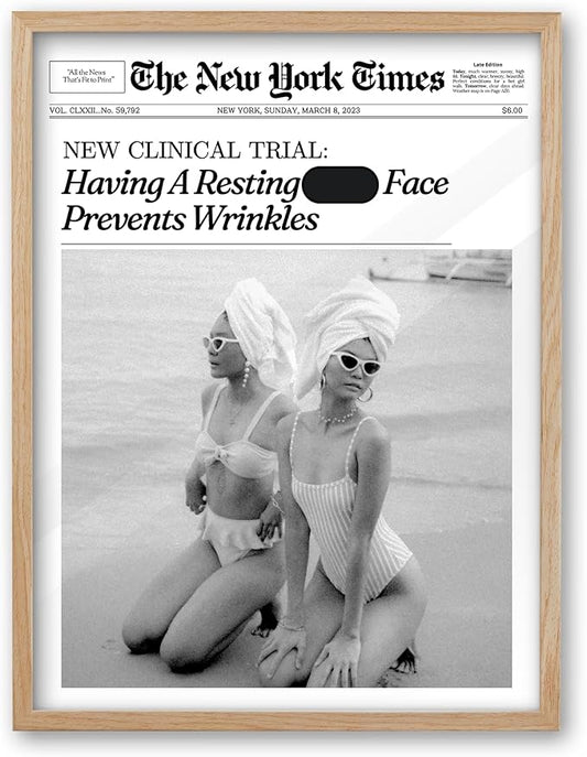 iHery Having A Resting Face Prevents Wrinkles Framed Trendy Hot Girls NewsPaper Wall Art, Natural OAK Wood Large 16x20in Canvas Wall Decor,Retro Magazine Vintage Bar Cart Living Room 1Pack