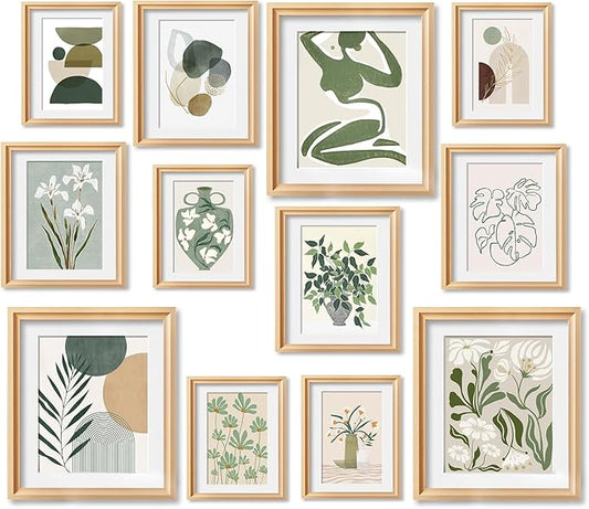 JJY 12 Pcs Sage Green Eclectic Wall Art Prints Decor -Abstract Herbaceous Flowers Plants Prints Eclectic Wall Decor -Classic Art Prints Funky Maximalist Poster for Aesthetic for Home Bedroom (Unframed)