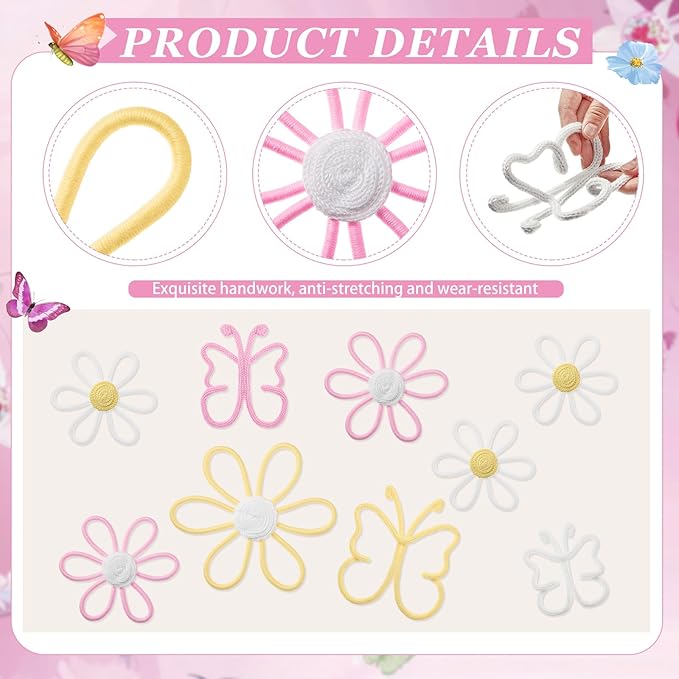 Wesiti 9 Pcs Boho Nursery Decor 3 Size Daisy Flower and Butterflies Woven Macrame Wall Hanging for Home Nursery Bedroom Dorm Wall Art (Bright Color)