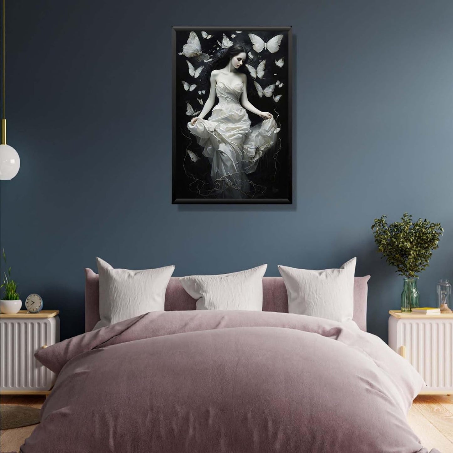 JFHCQJPK Vintage Gothic Feminine Canvas Wall Art Print Butterfly Poster Moody Preppy Wall Art Dark College Decor for Home Bedroom24x36in Metal blackFramed