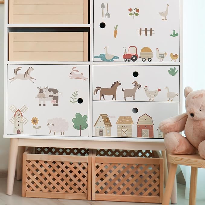 27 PCS Animal Stickers Wall Decals Peel and Stick, Farm Stickers Decor for Playroom, Boho Farm Animals