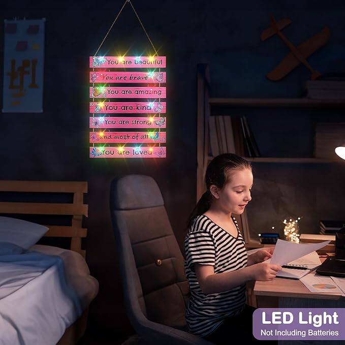 FIOBEE Girls Room Décor for Teen Girls Boys with LED Light Wall Decor for Bedroom Motivational Inspirational Wall Art Girl Room Decoration for Kids Studyroom, 8 Kinds of Lights, Pink Butterfly