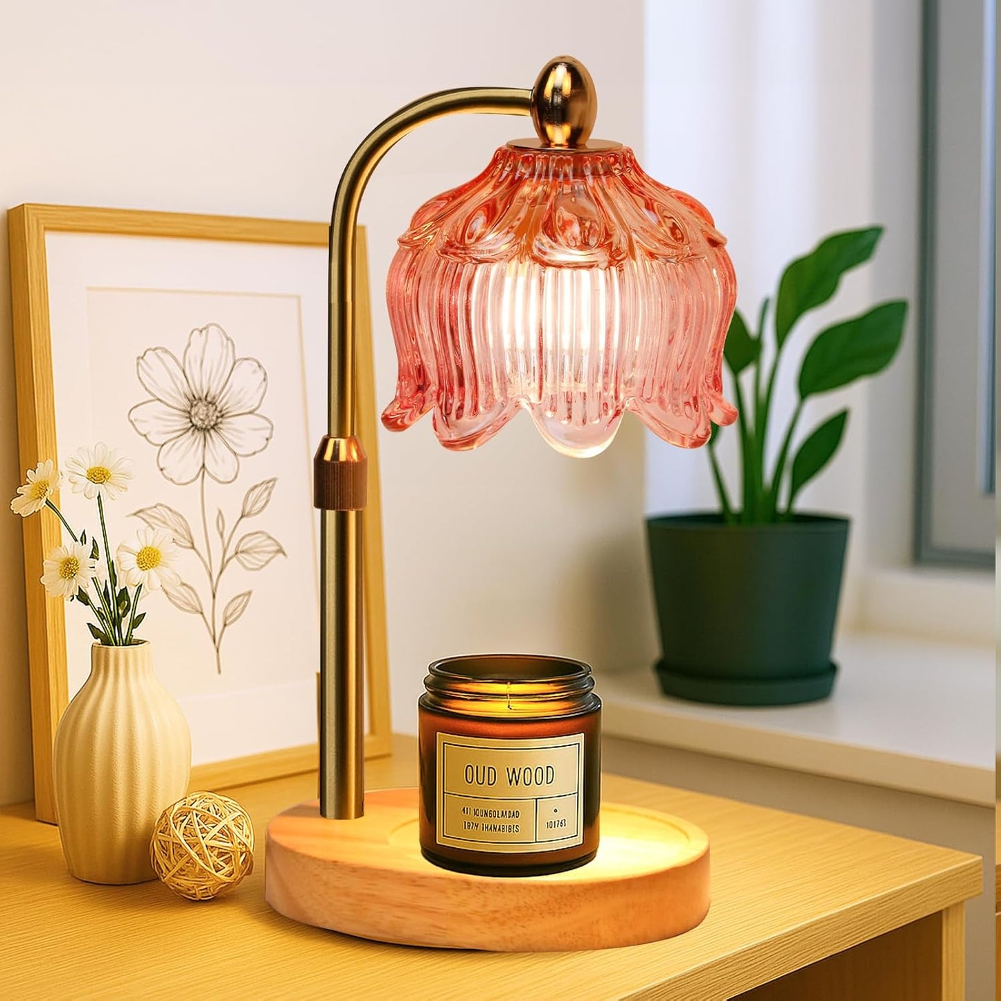 GEEZO Fragrance Candle Warmer Lamp，Electric Candle Warmer with Timer & Dimmer，Mom Christmas Birthday Gifts for Women, House Warming Gifts New Home Bedroom Decor