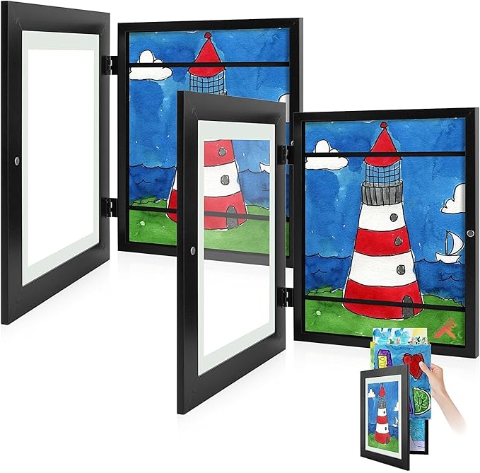Golden State Art, 8.5x11 Kids Art Frames, Front-Opening Picture Frame Great for Kids Drawings, Artworks, Children Art Projects, Schoolwork, Home or Office (Black, Set of 2)