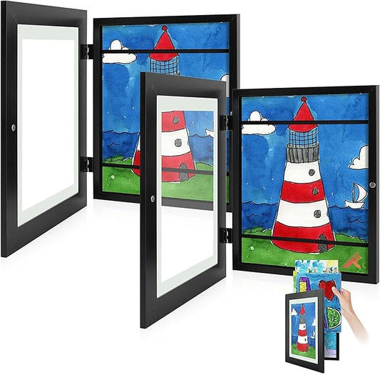 Golden State Art, 8.5x11 Kids Art Frames, Front-Opening Picture Frame Great for Kids Drawings, Artworks, Children Art Projects, Schoolwork, Home or Office (Black, Set of 2)