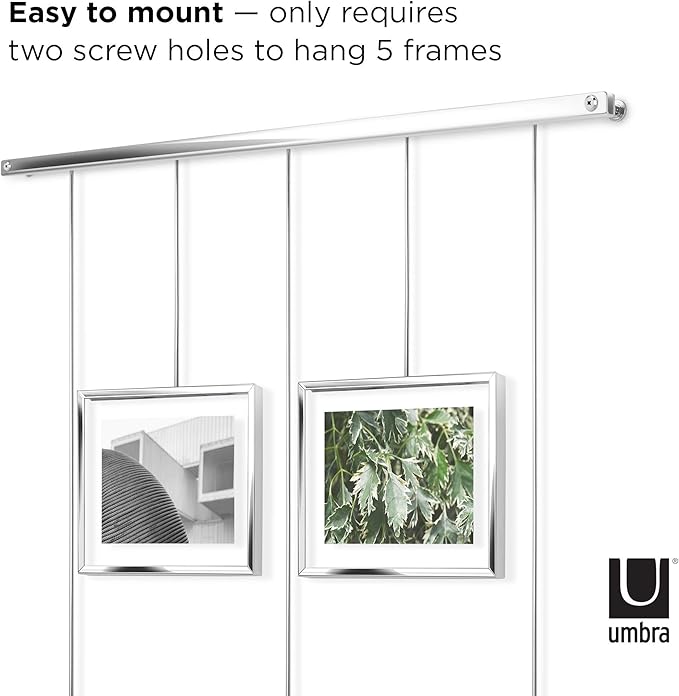 Umbra Exhibit Picture Frame Gallery Set, Adjustable Wall Collage Displays Five Photos (Two 4x6 and Three 5x7), Set of 5, Chrome