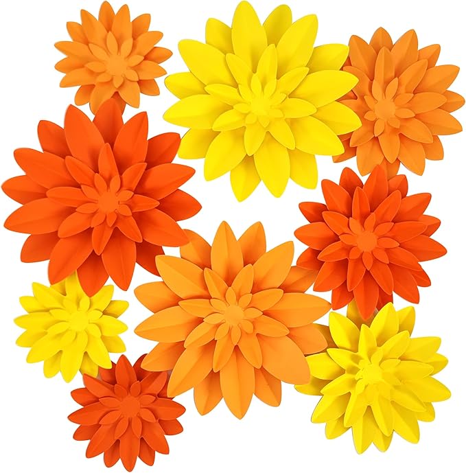 Orange Flower (9 inch-6 inch) for Fall Autumn Thanksgiving Harvest Party Wall Wedding Backdrop Bridal Shower Centerpieces Home Wall Decor Pack of 9