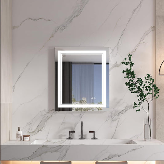 WELLFOR LED Bathroom Vanity Mirror 20 x 28 Inch, Lighted Anti-Fog Dimmable Mirror, IP44 Waterproof Wall Mounted Makeup Mirror, Packed with US Standard Plug and Touch Switch, (Horizontal/Vertical)