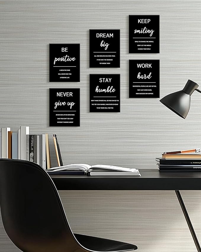 KUVIOKE Inspirational Framed Wall Art Motivational Quotes Wall Decor Encouraging Office Posters Positive Affirmations Sayings for Classroom Bedroom Living Room Ready to Hang Set of 6, 8x10in (Framed)