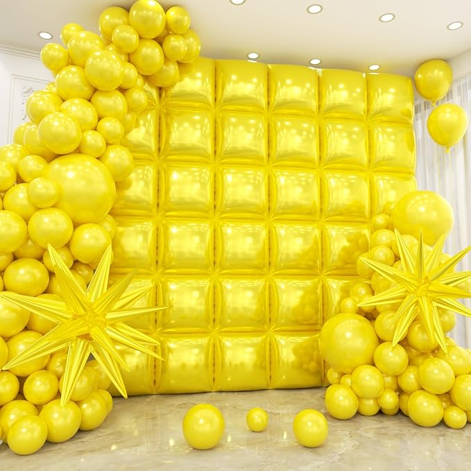 36pcs Yellow Square Foil Balloons Wall Backdrop with 79pcs Balloon Garland Arch Kit, Double Sided Balloon for Birthday Baby Shower Bridal Shower Anniversary Prom Graduation Party Decorations