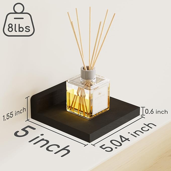 Small Floating Shelves Mini Shelves Hanging Display 5 Inch Wall Shelf for Bathroom Livingroom Bedroom,3 Pack, with 2 Types of Installation, Great for Room Decor