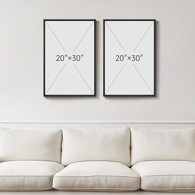 Framed Neutral Abstract Minimalist Wall Art, 2 Piece Large Modern Canvas Prints Paintings Artwork for Walls, Black Beige Brown Abstract Art Pictures for Living Room Dining Bedroom Wall Decor 20x30 In