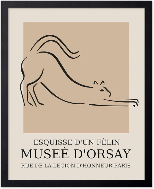 Poster Master Vintage Poster - Retro Minimalist Print - Gift for Artist, Housewarming - Cat, Line Drawing, Sketch, Abstract - Wall Decor for Living Room, Bedroom, 16x20 Black Framed