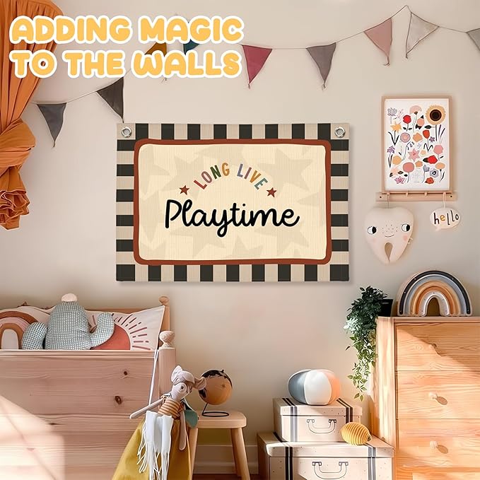 Long Live Playtime Banner Boy Room Decor, Banner Flag Nursery Playroom Wall Decor for Boys Bedroom Living Room Dorm Toddler Decorations Teen Boy Room Kid Banners Wall Hanging Linen Flag 30x20