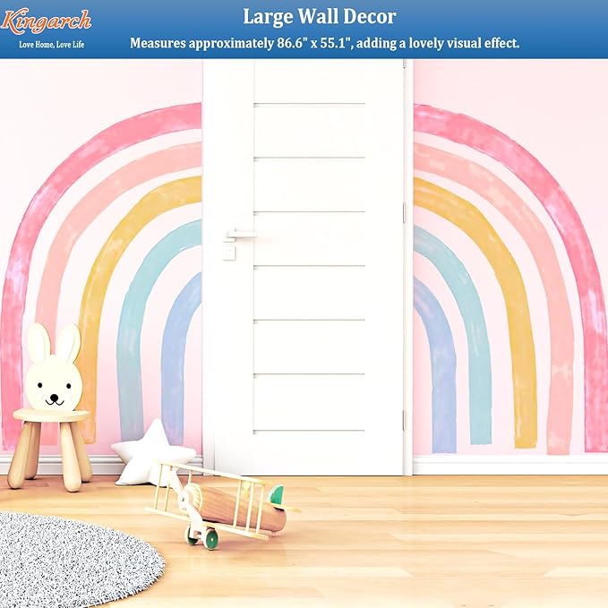 Large Watercolor Rainbow Wall Decals, Colorful Peel and Stick Fabric Nursery Wall Decor, Removable Home Room Wall Decor Murals Stickers for Kids Girls Toddler Bedroom Living Room Playroom