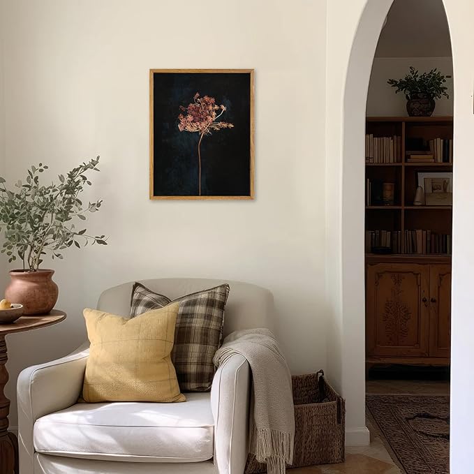 KBKBART Framed Vintage Wall Art Prints, Retro Moody Floral Botanical Canvas Painting Farmhouse Decor, Black Dark Classical Flower Framed Canvas Wall Art for Bathroom, Bedroom, Living Room, Gallery, Vintage Wall Decor(9"x11")