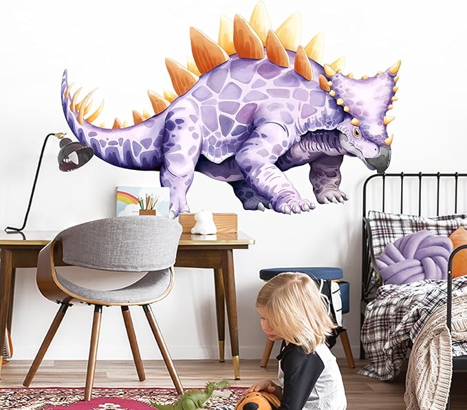 Large Dinosaur Wall Decals, Purple Stegosaurus Dino Wall Stickers Vinyl Peel and Stick Wall Decal Self Adhesive Wall Art Sticker for Baby Nursery Kids Room Home Decor (42.1 * 51.2in)