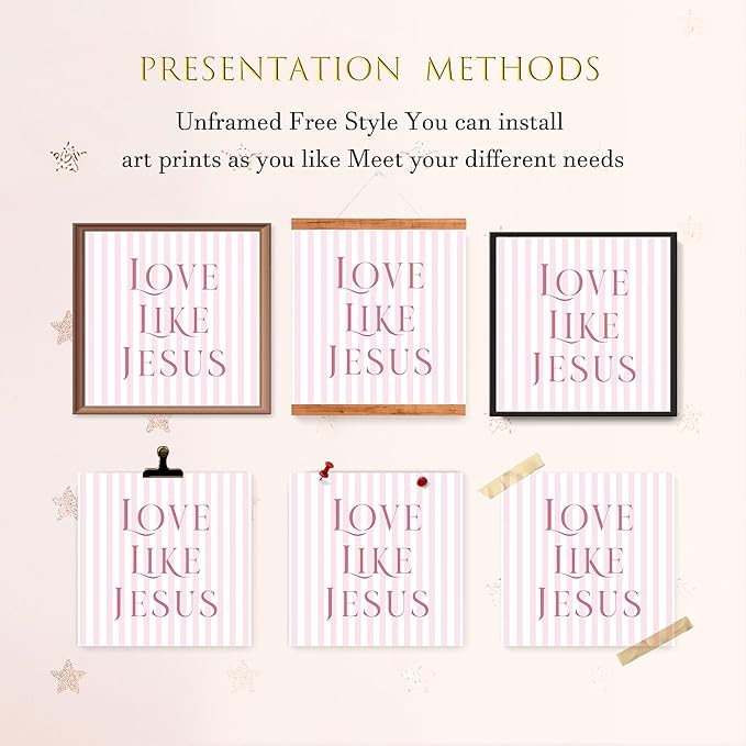 LARTSFRO Coquette Pink Bow Jesus Wall Art Decor Posters, Light Pink Bow Christian Room Bathroom Bedroom Dorm Wall Art Decor Aesthetic for College Teen Girls Gifts, Inspirational Bible Verses Bow Wall Decor, 8x8 Inch Set of 4 Bow Pictures(UNFRAMED)
