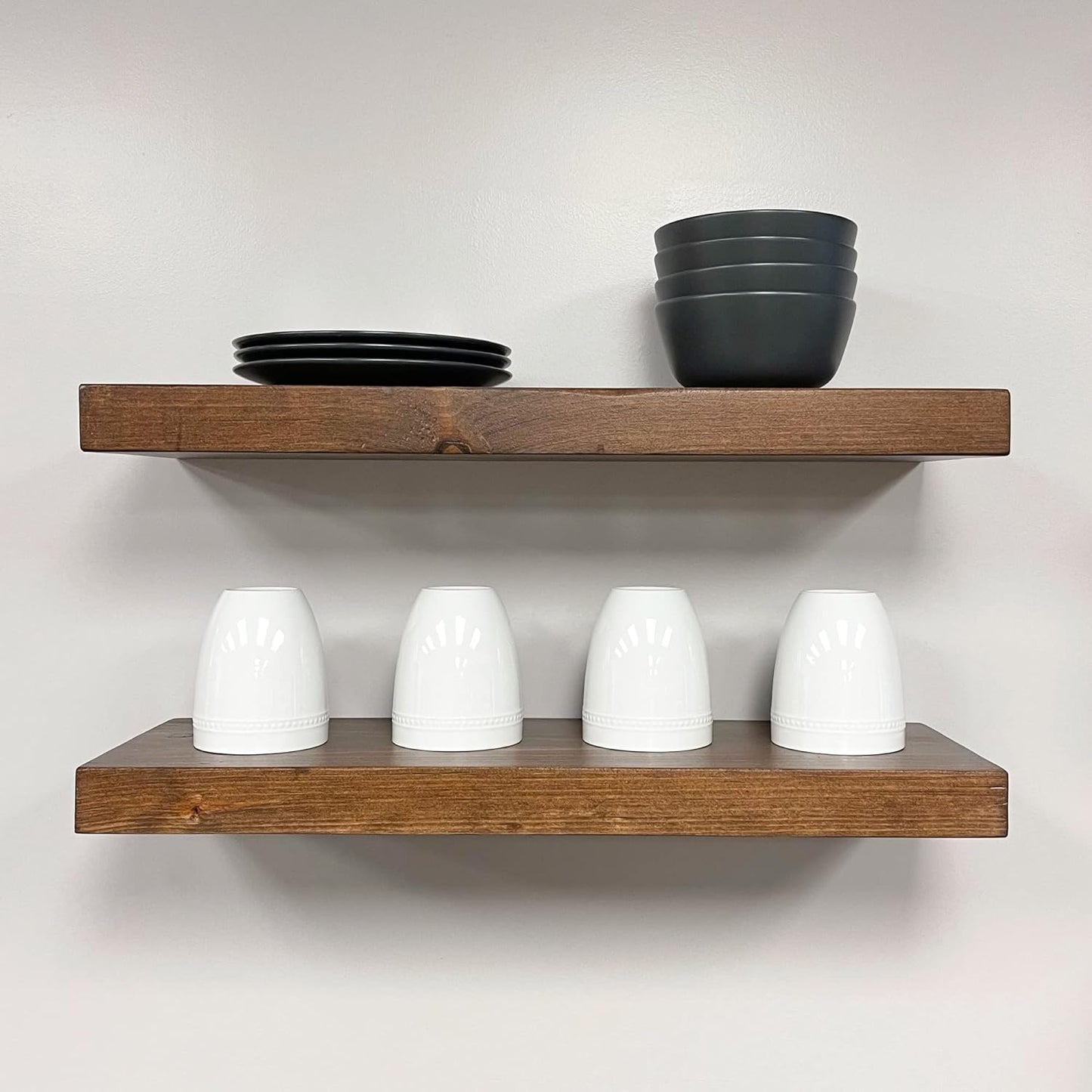 URBANDI, Rustic Floating Shelves, Set of 2, Hidden Bracket, Solid Wood, Heavy Duty, Wall Mounted Shelves, (Dark Brown, 12Wx8D)