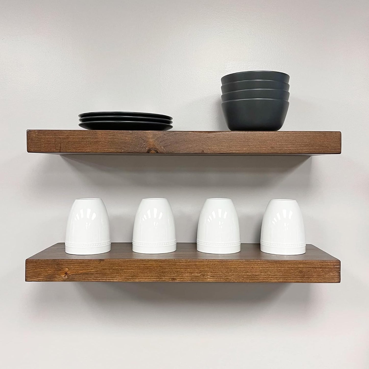 URBANDI, Rustic Floating Shelves, Set of 2, Hidden Bracket, Solid Wood, Heavy Duty, Wall Mounted Shelves, (Provincial, 60Wx12D)