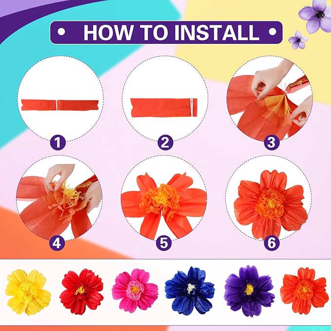 TaoBary Large Colorful Tissue Paper Flowers Giant Fiesta Paper Pom Poms Mexican Birthday Decorations for Wall Wedding Backdrop Centerpiece Party Supplies(20" and 10",Dark Blue, Purple, Red,12 Pcs)