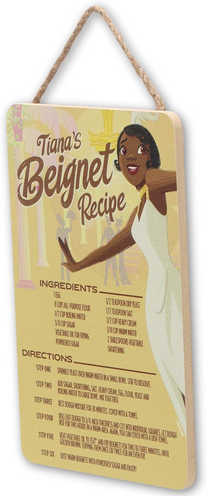Disney Princess Tiana's Beignet Recipe Hanging Wood Wall Decor - Fun Tiana Sign for Kitchen or Dining Room